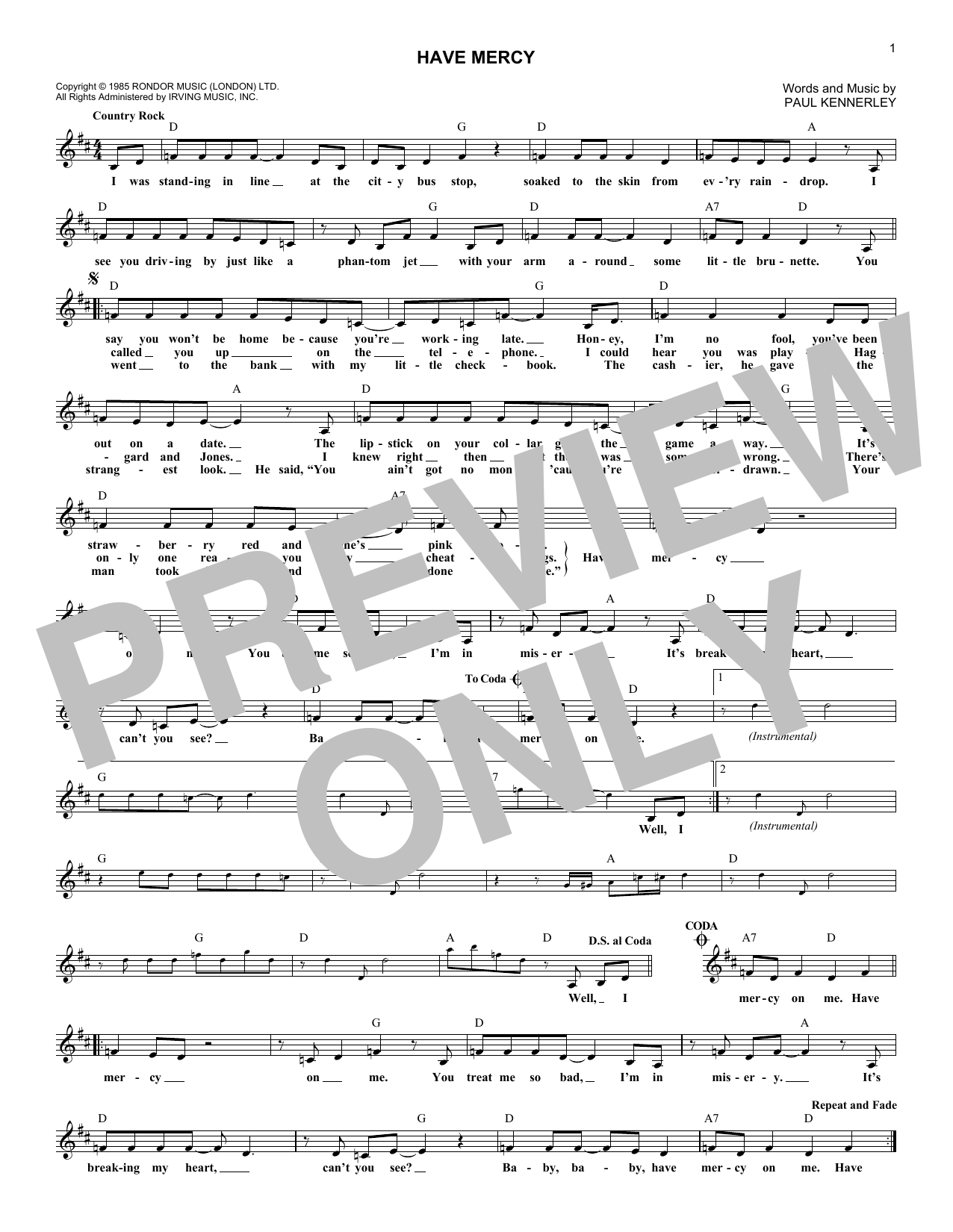 The Judds Have Mercy sheet music notes and chords arranged for Lead Sheet / Fake Book
