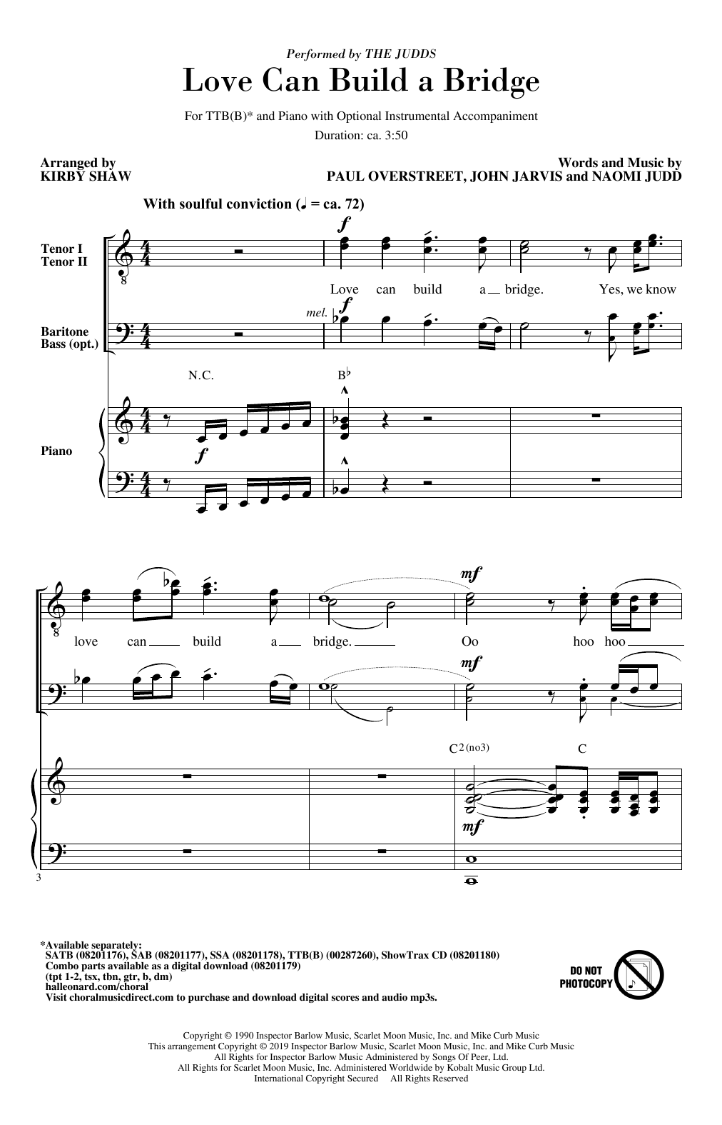 The Judds Love Can Build A Bridge (arr. Kirby Shaw) sheet music notes and chords arranged for TTBB Choir