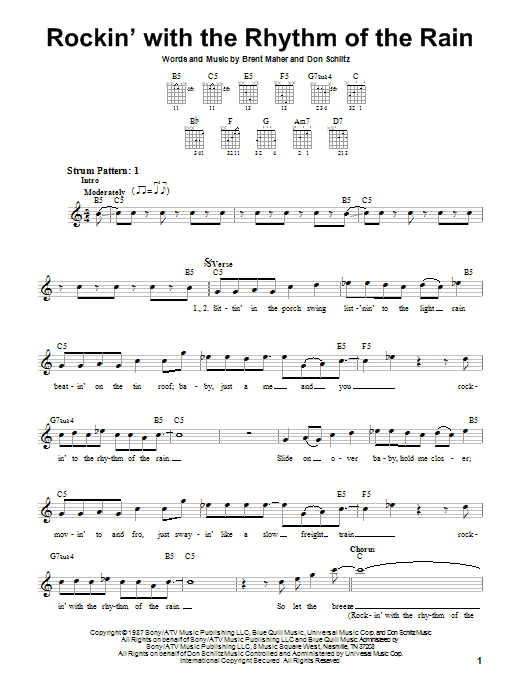 The Judds Rockin' With The Rhythm Of The Rain sheet music notes and chords arranged for Easy Guitar