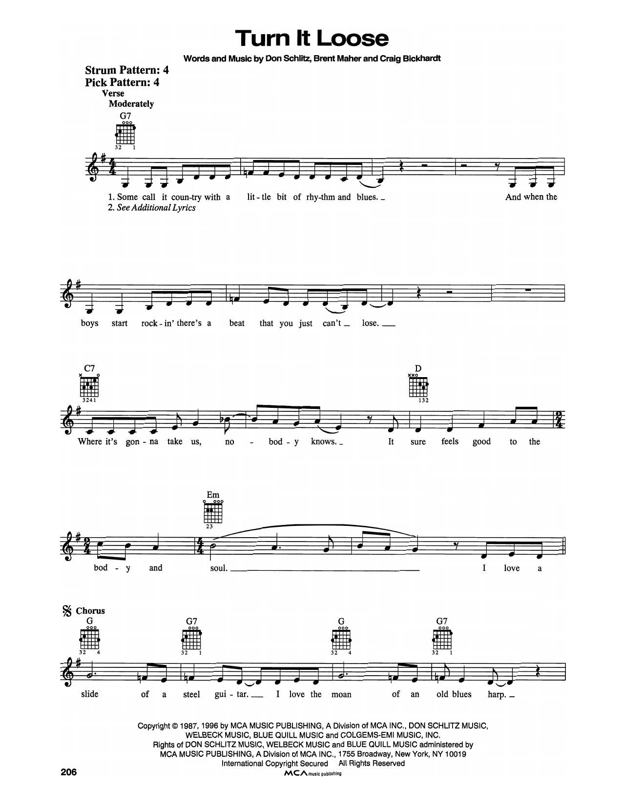 The Judds Turn It Loose sheet music notes and chords arranged for Easy Guitar