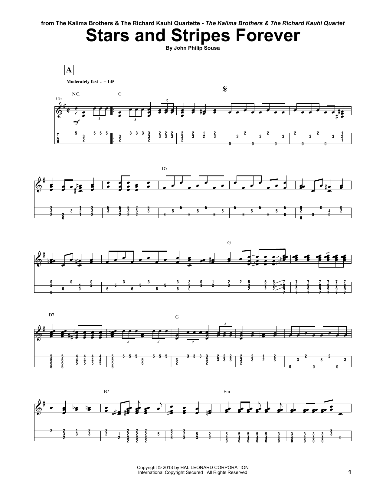 The Kalima Brothers Stars And Stripes Forever sheet music notes and chords arranged for Ukulele Tab