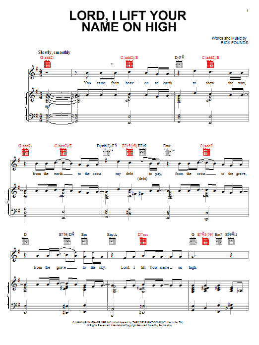 The Katinas Lord, I Lift Your Name On High sheet music notes and chords arranged for Piano, Vocal & Guitar Chords (Right-Hand Melody)