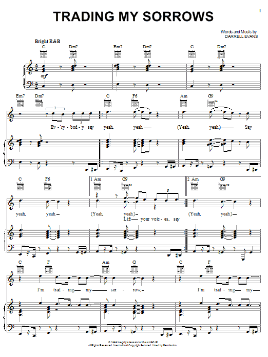The Katinas Trading My Sorrows sheet music notes and chords arranged for Piano, Vocal & Guitar Chords (Right-Hand Melody)