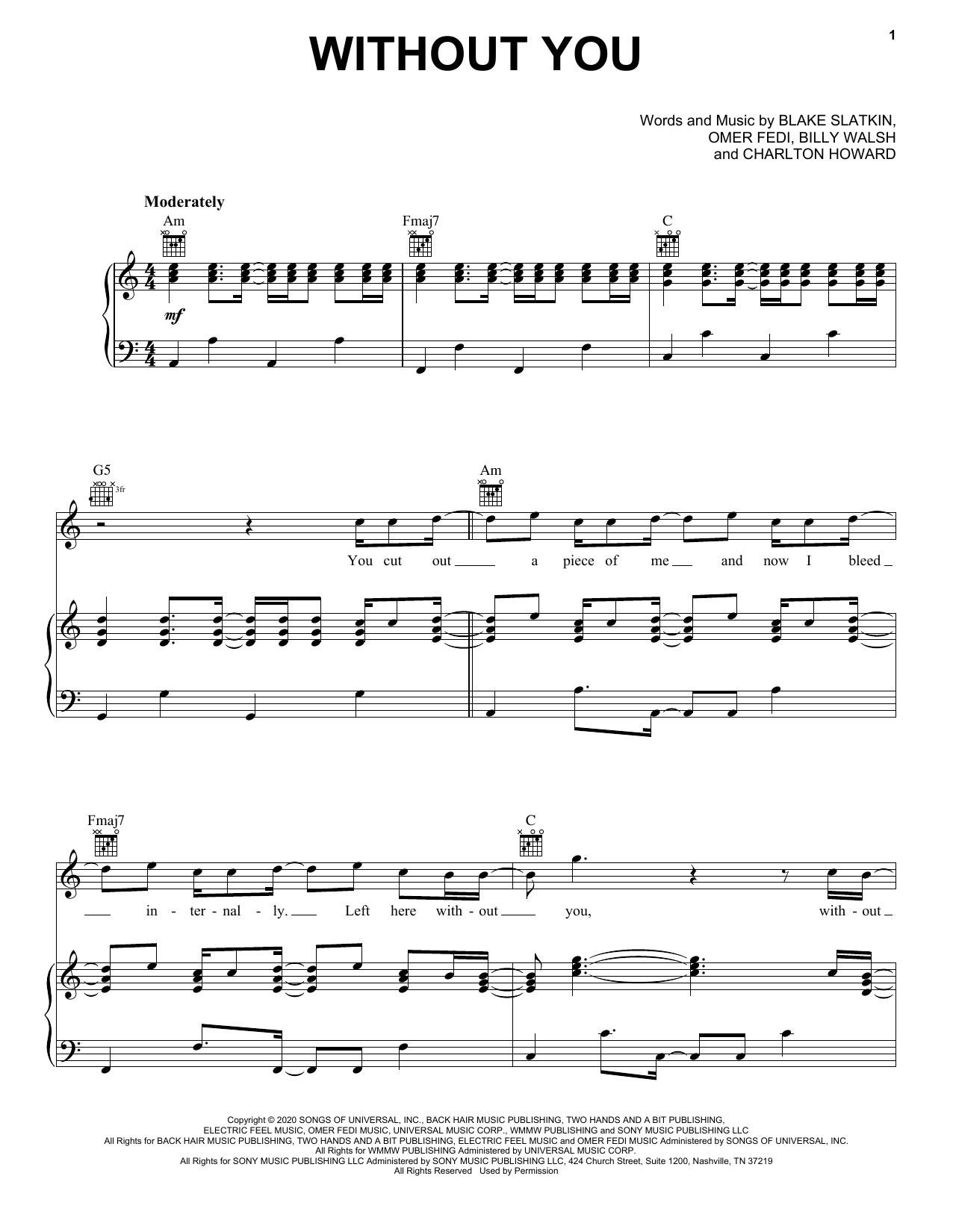 The Kid LAROI Without You sheet music notes and chords arranged for Easy Piano