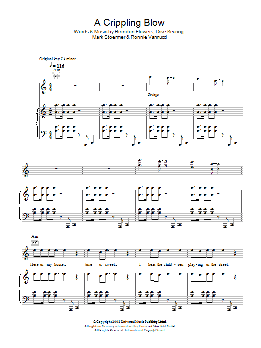 The Killers A Crippling Blow sheet music notes and chords arranged for Guitar Chords/Lyrics