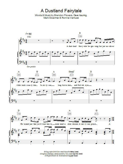 The Killers A Dustland Fairytale sheet music notes and chords arranged for Piano, Vocal & Guitar Chords