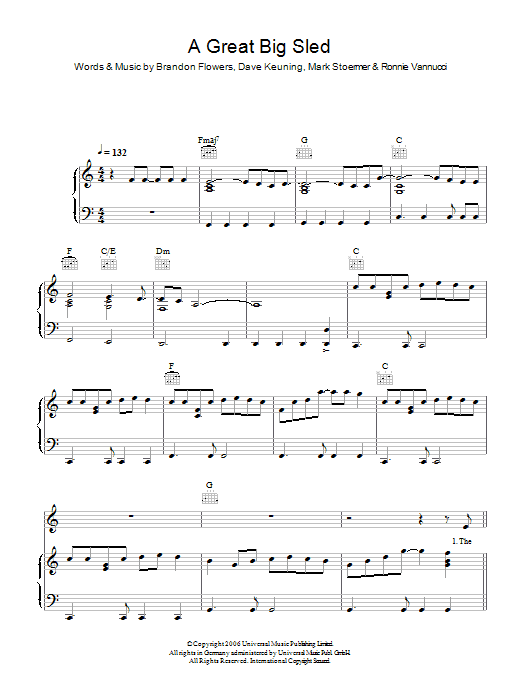 The Killers A Great Big Sled sheet music notes and chords arranged for Guitar Chords/Lyrics