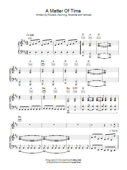 The Killers A Matter Of Time sheet music notes and chords arranged for Piano, Vocal & Guitar Chords