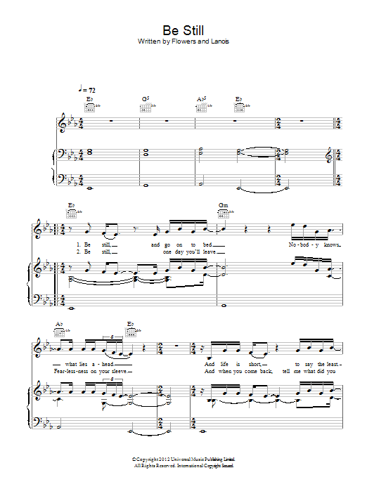 The Killers Be Still sheet music notes and chords arranged for Piano, Vocal & Guitar Chords