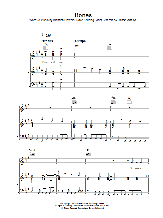 The Killers Bones sheet music notes and chords arranged for Guitar Tab