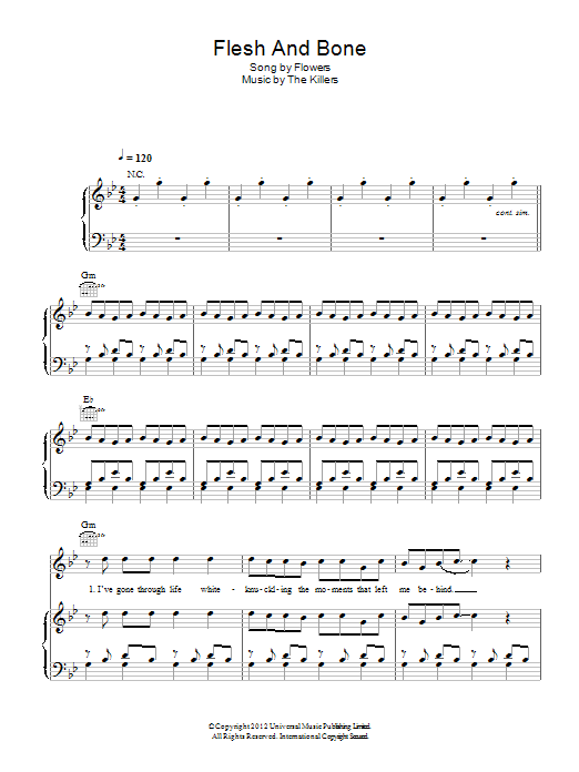 The Killers Flesh And Bone sheet music notes and chords arranged for Piano, Vocal & Guitar Chords