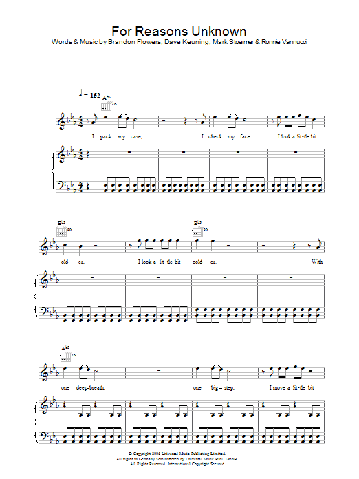 The Killers For Reasons Unknown sheet music notes and chords arranged for Guitar Tab
