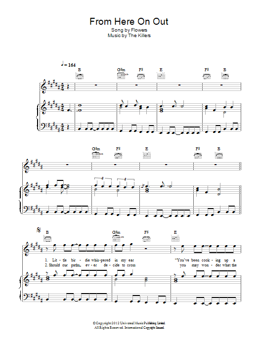 The Killers From Here On Out sheet music notes and chords arranged for Piano, Vocal & Guitar Chords