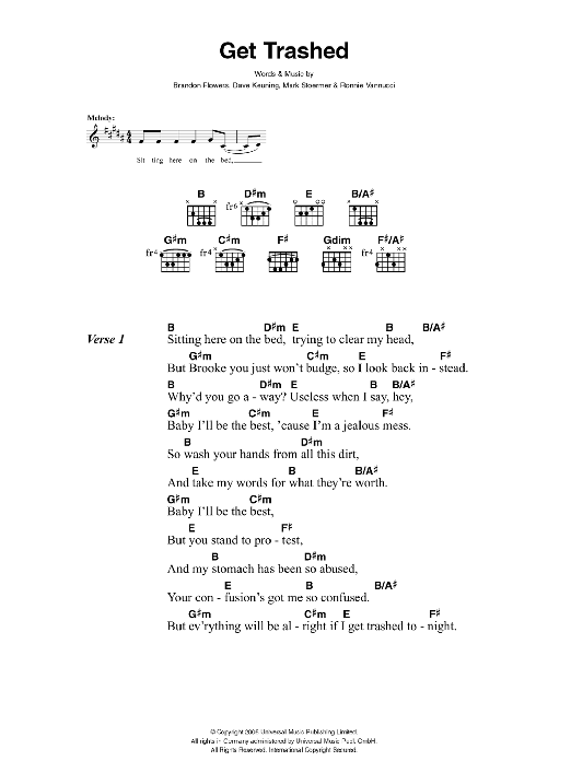 The Killers Get Trashed sheet music notes and chords arranged for Guitar Chords/Lyrics