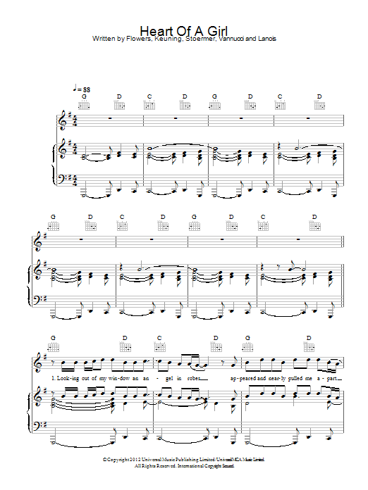 The Killers Heart Of A Girl sheet music notes and chords arranged for Piano, Vocal & Guitar Chords