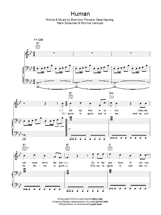 The Killers Human sheet music notes and chords arranged for Keyboard (Abridged)