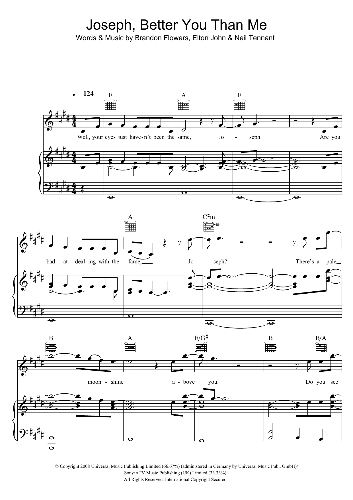 The Killers Joseph, Better You Than Me (featuring Elton John and Neil Tennant) sheet music notes and chords arranged for Piano, Vocal & Guitar Chords