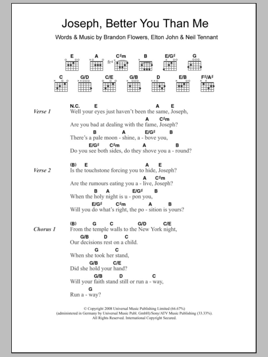 The Killers Joseph, Better You Than Me sheet music notes and chords arranged for Guitar Chords/Lyrics