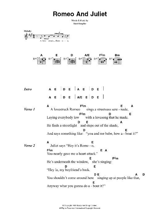 The Killers Romeo And Juliet sheet music notes and chords arranged for Guitar Chords/Lyrics
