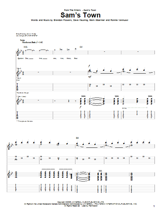 The Killers Sam's Town sheet music notes and chords arranged for Guitar Chords/Lyrics