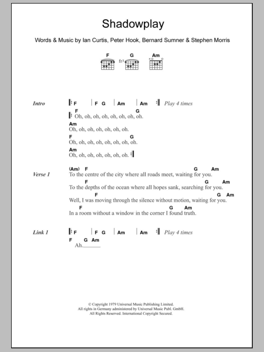 The Killers Shadowplay sheet music notes and chords arranged for Guitar Chords/Lyrics