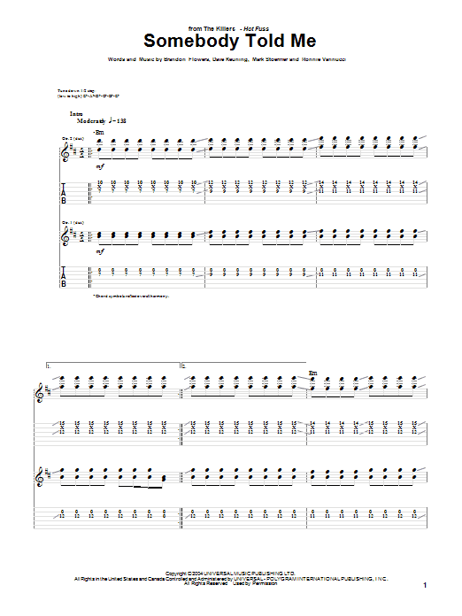 The Killers Somebody Told Me sheet music notes and chords arranged for Beginner Piano