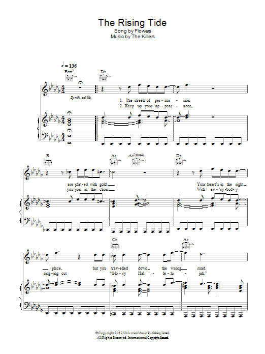 The Killers The Rising Tide sheet music notes and chords arranged for Piano, Vocal & Guitar Chords