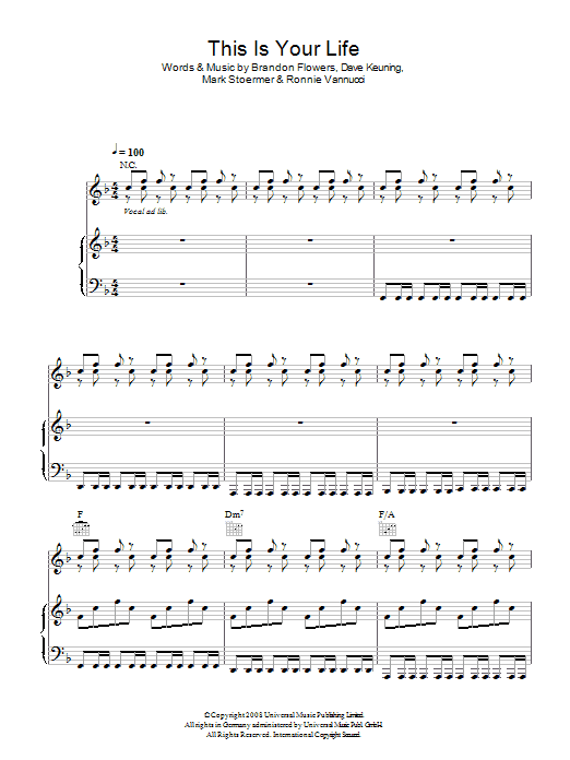 The Killers This Is Your Life sheet music notes and chords arranged for Guitar Chords/Lyrics