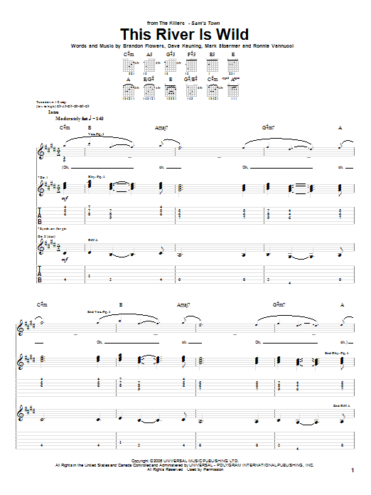 The Killers This River Is Wild sheet music notes and chords arranged for Guitar Chords/Lyrics