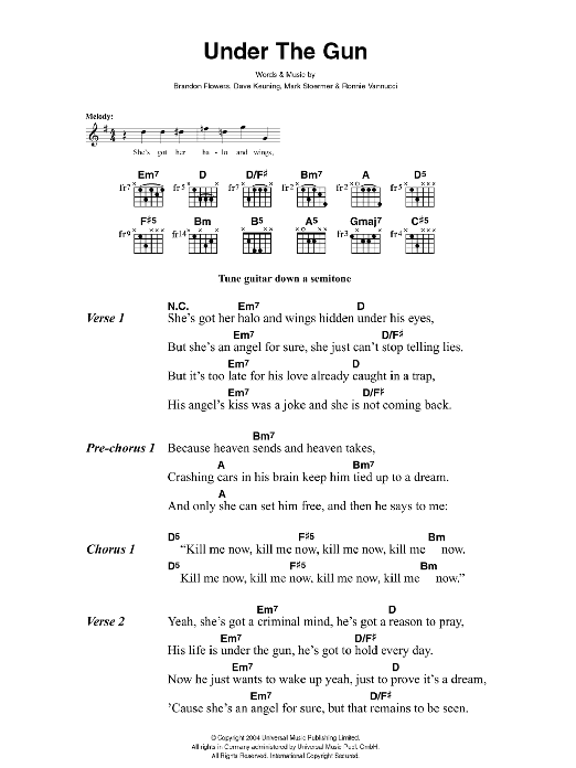 The Killers Under The Gun sheet music notes and chords arranged for Guitar Chords/Lyrics
