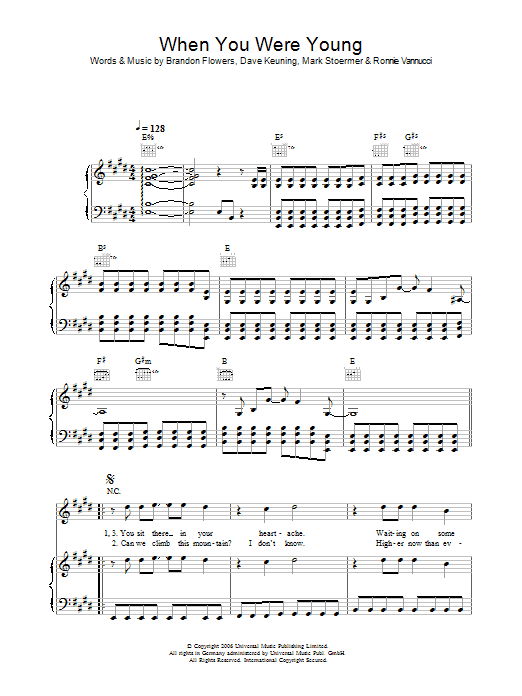 The Killers When You Were Young sheet music notes and chords arranged for Guitar Lead Sheet