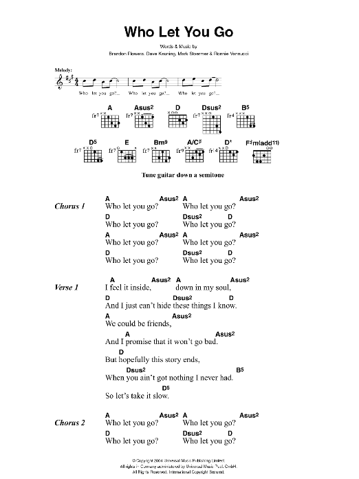 The Killers Who Let You Go sheet music notes and chords arranged for Guitar Chords/Lyrics