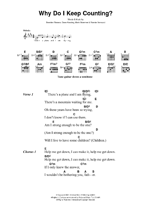The Killers Why Do I Keep Counting sheet music notes and chords arranged for Guitar Chords/Lyrics