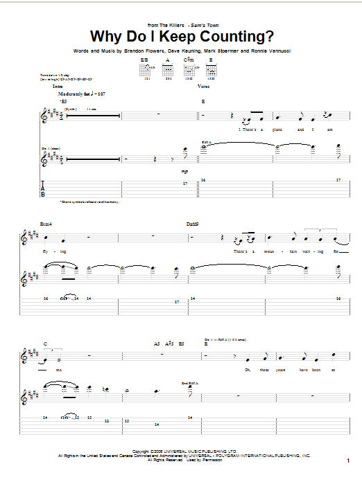 The Killers Why Do I Keep Counting? sheet music notes and chords arranged for Guitar Tab
