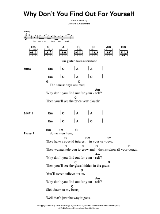 The Killers Why Don't You Find Out For Yourself sheet music notes and chords arranged for Guitar Chords/Lyrics