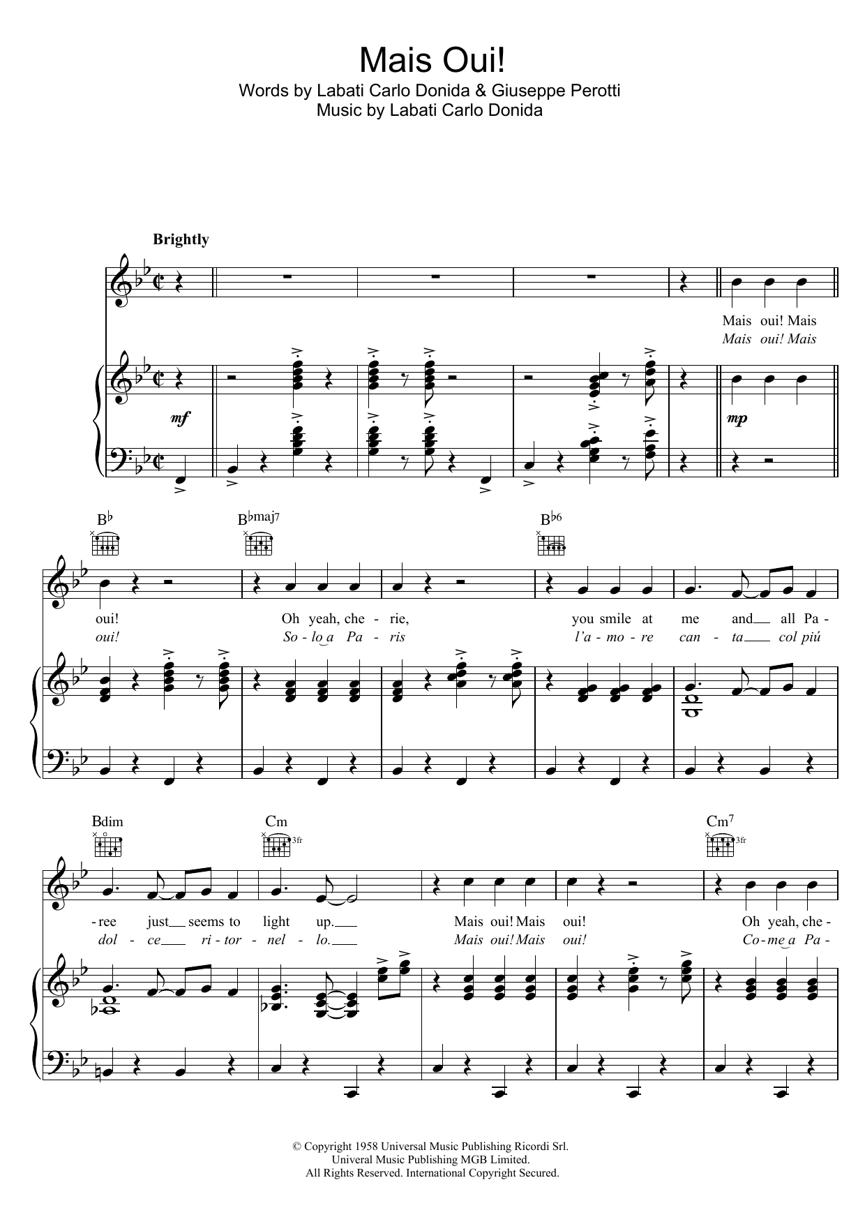 The King Brothers Mais Oui sheet music notes and chords arranged for Piano, Vocal & Guitar Chords