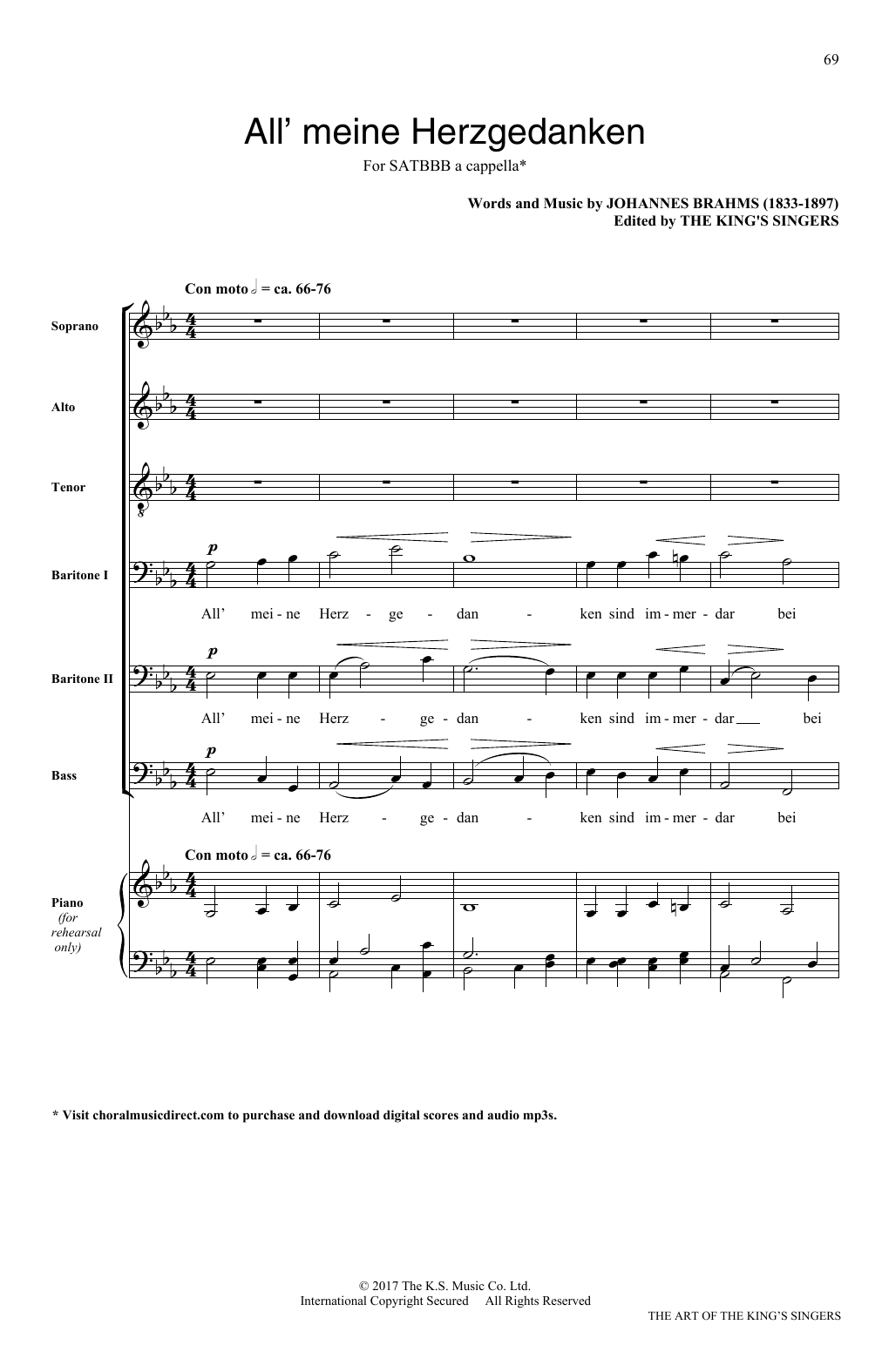 The King's Singers Alle meine Herzgedanken sheet music notes and chords arranged for SATB Choir