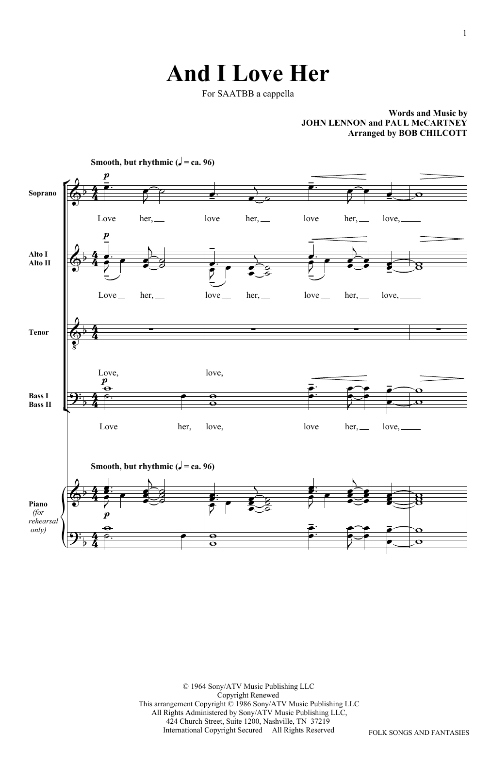 The King's Singers And I Love Her sheet music notes and chords arranged for SATB Choir