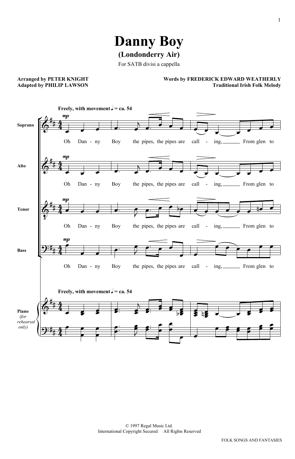 The King's Singers Danny Boy sheet music notes and chords arranged for SATB Choir