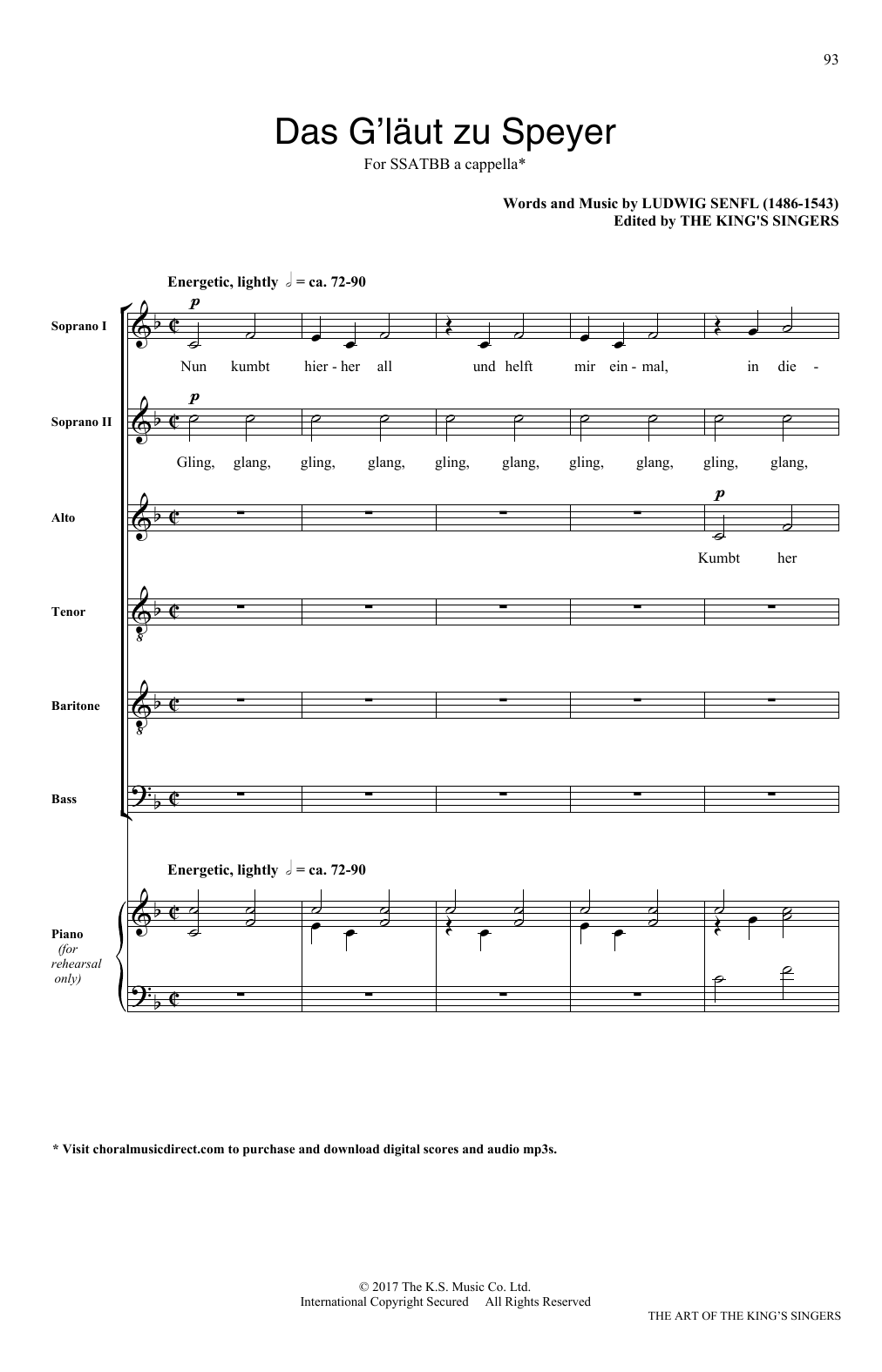 The King's Singers Das G'laut zu Speyer sheet music notes and chords arranged for SATB Choir