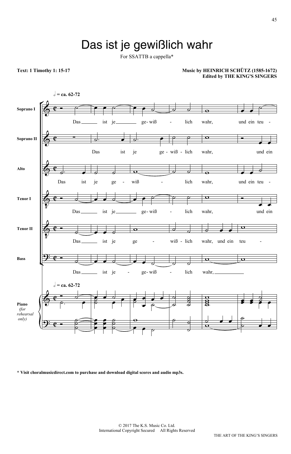 The King's Singers Das ist je gewusslich wahr sheet music notes and chords arranged for SATB Choir
