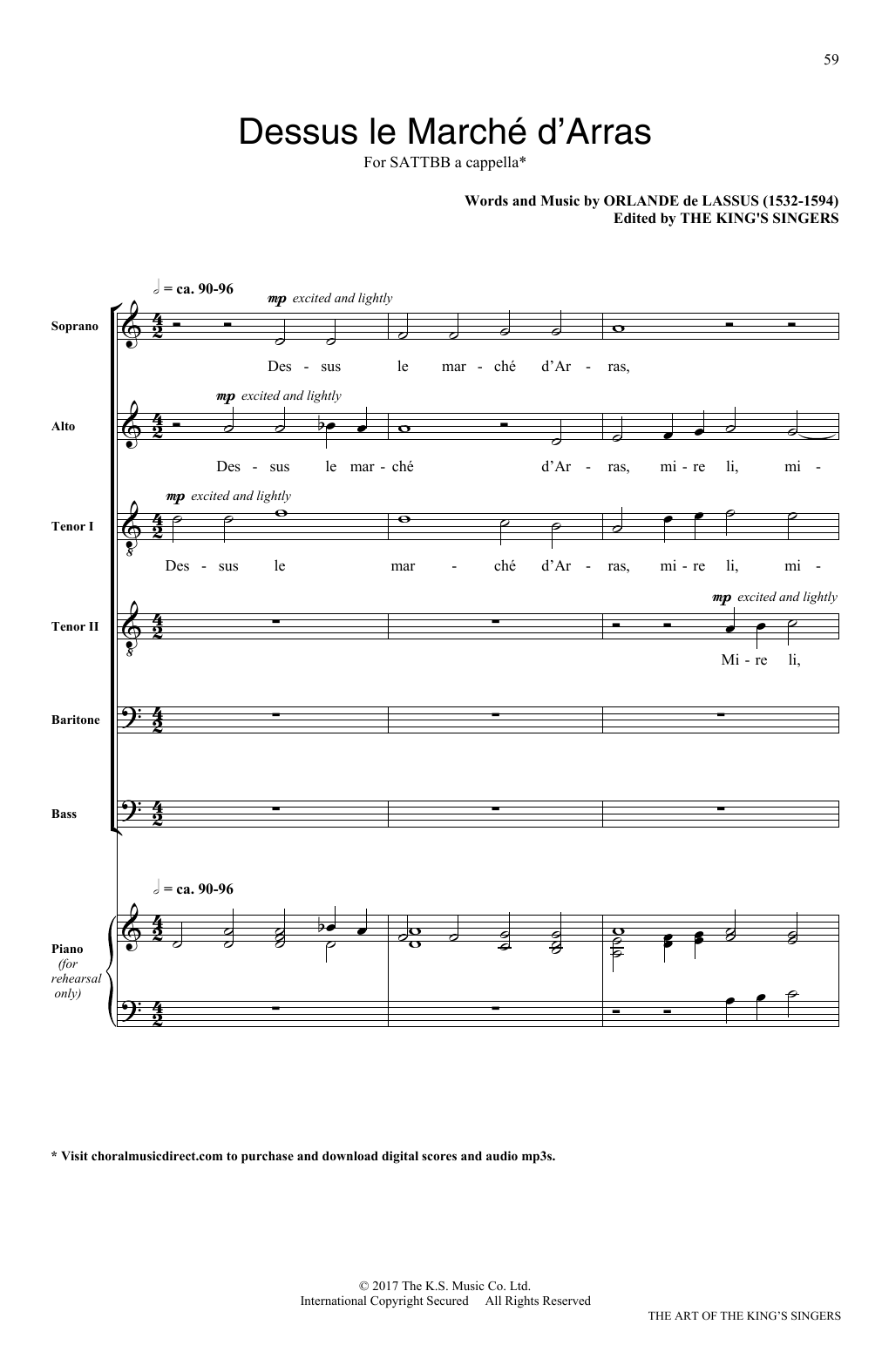 The King's Singers Dessus le march d'Arras sheet music notes and chords arranged for SATB Choir