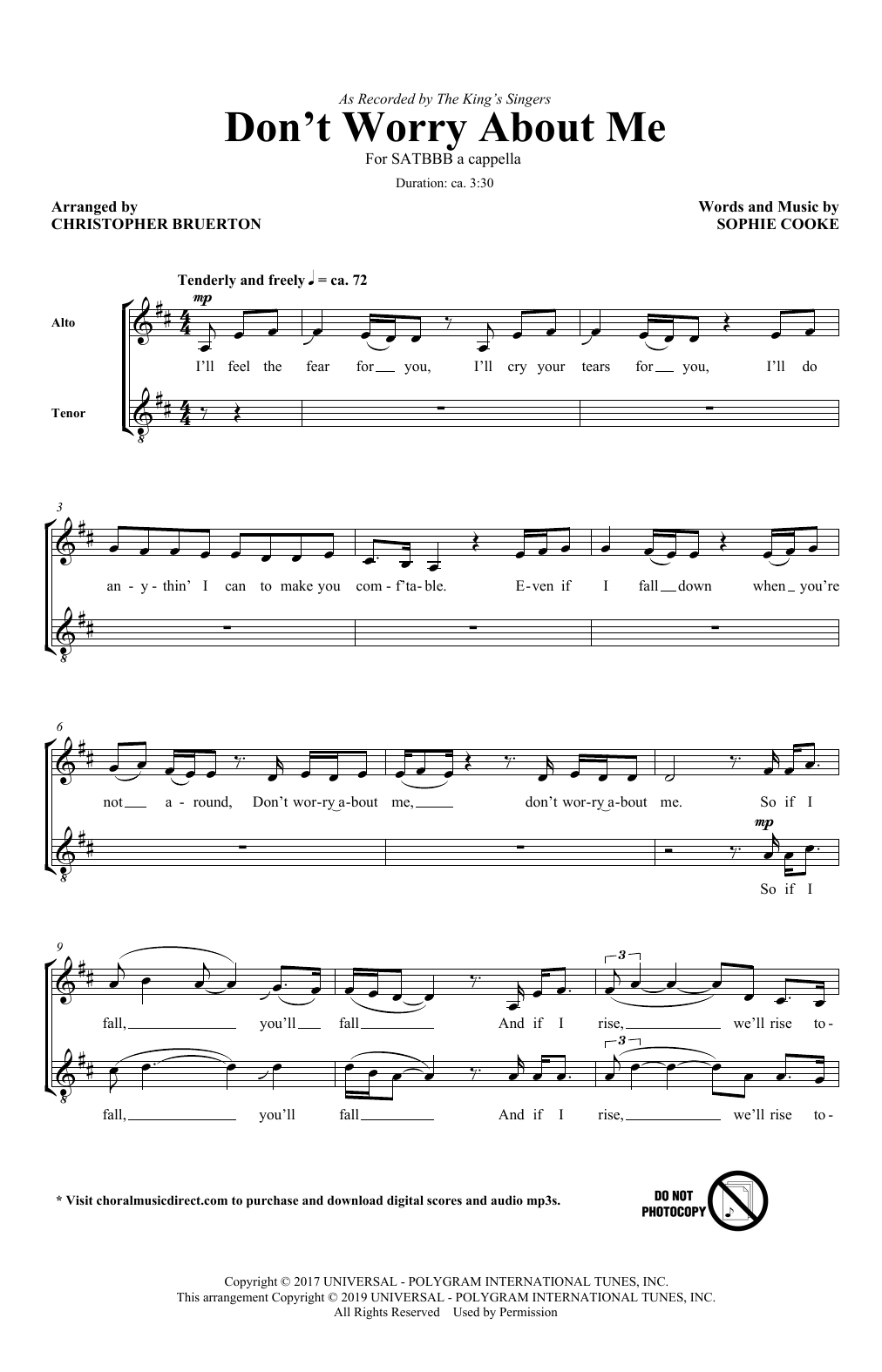 The King's Singers Don't Worry About Me (arr. Christopher Bruerton) sheet music notes and chords arranged for SATB Choir