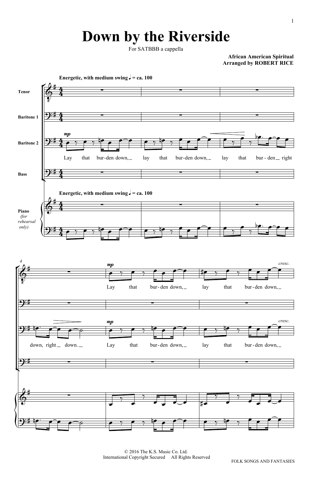 The King's Singers Down By The Riverside sheet music notes and chords arranged for SATB Choir