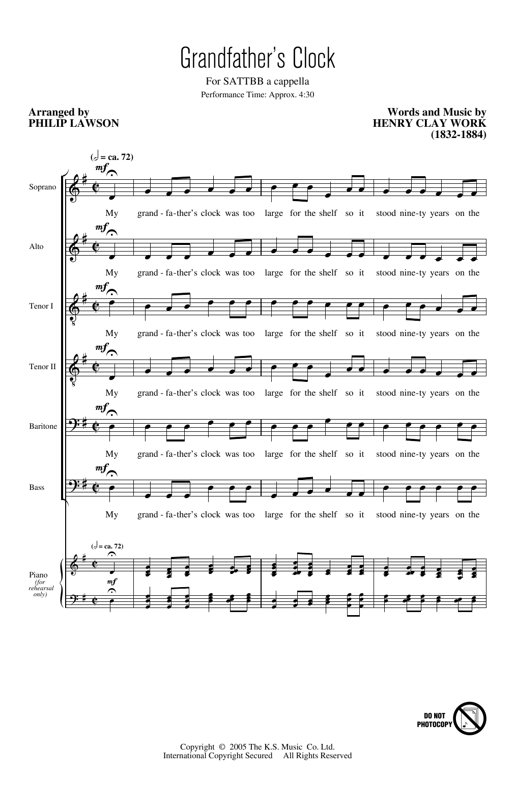The King's Singers Grandfather's Clock (arr. Philip Lawson) sheet music notes and chords arranged for SATTBB Choir