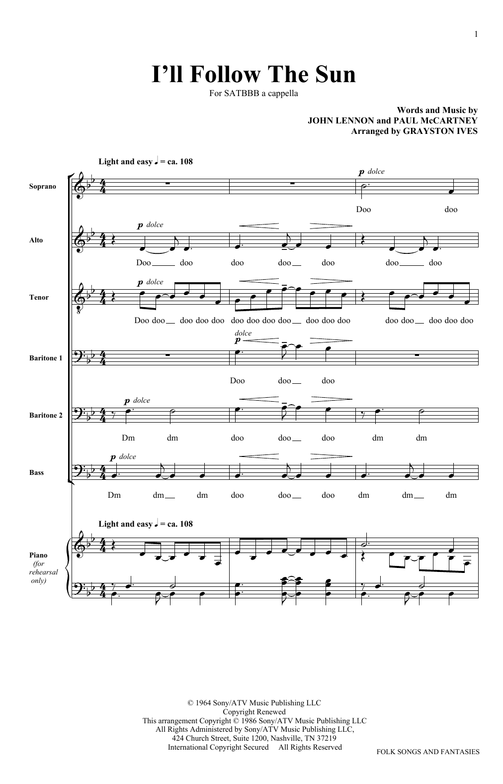 The King's Singers I'll Follow The Sun sheet music notes and chords arranged for SATB Choir