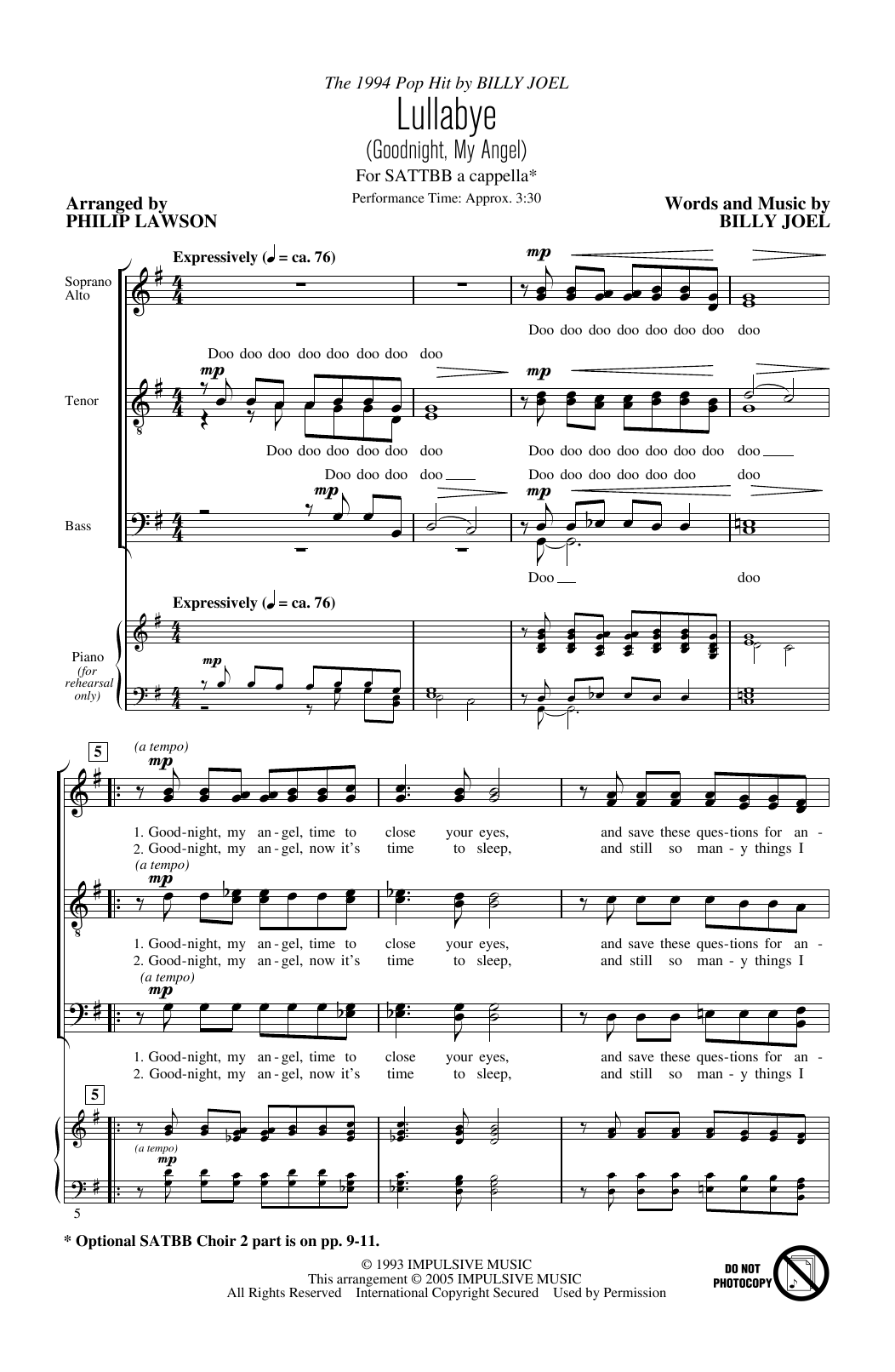 The King's Singers Lullabye (Goodnight, My Angel) (arr. Philip Lawson) sheet music notes and chords arranged for SATTBB Choir