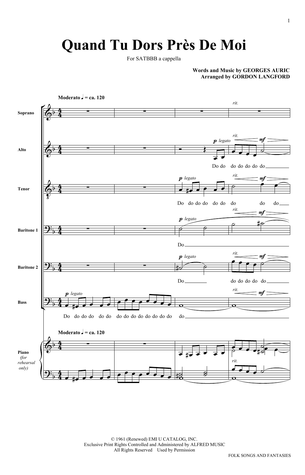 The King's Singers Quand Tu Dors Pres De Moi sheet music notes and chords arranged for SATB Choir