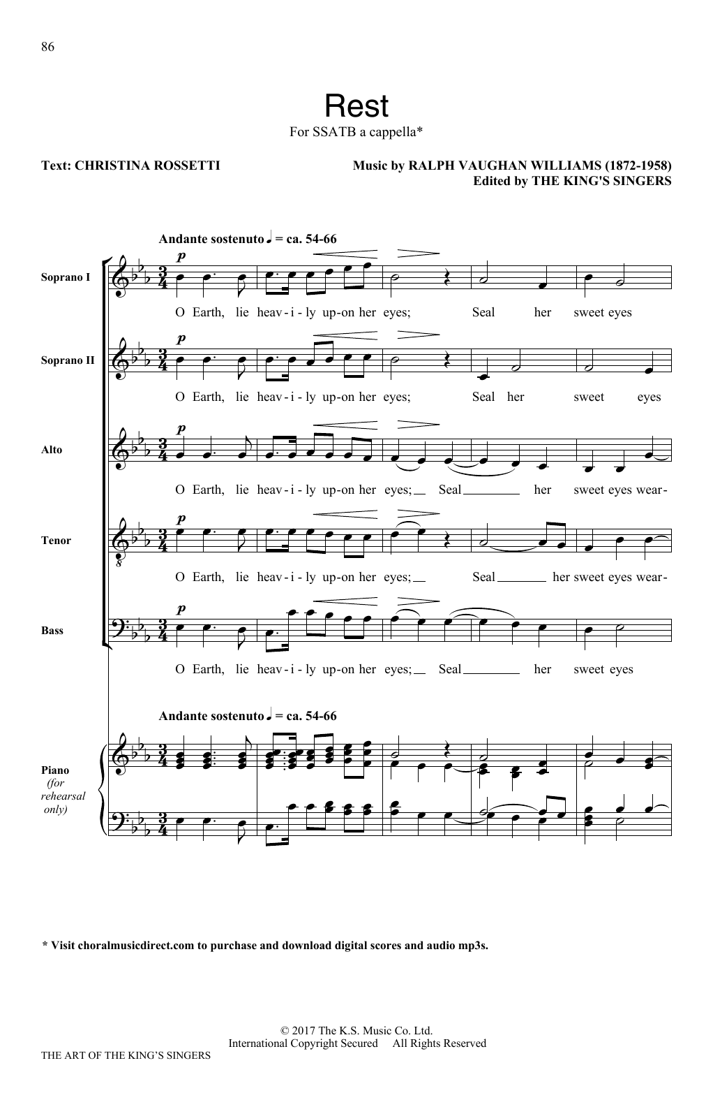 The King's Singers Rest sheet music notes and chords arranged for SATB Choir