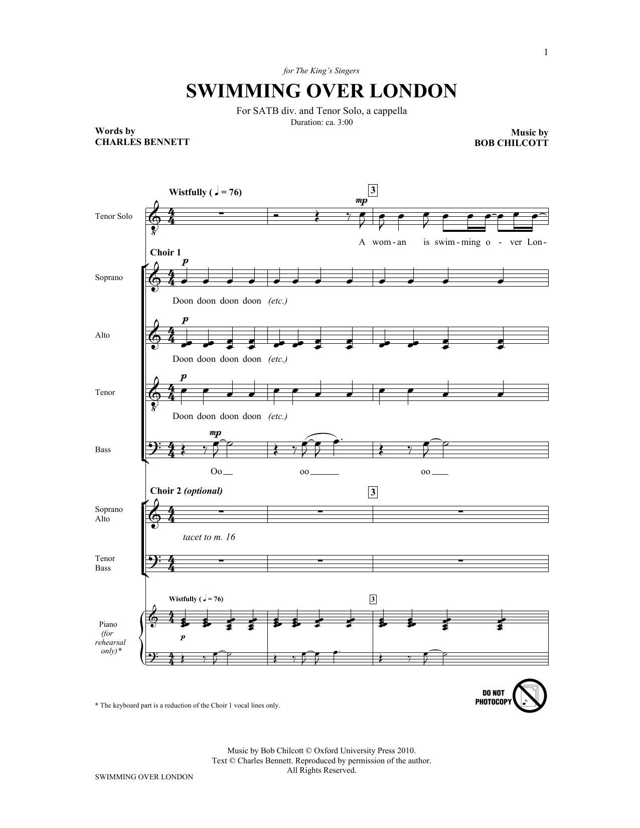 The King's Singers Swimming Over London (from Swimming Over London) sheet music notes and chords arranged for SATB Choir